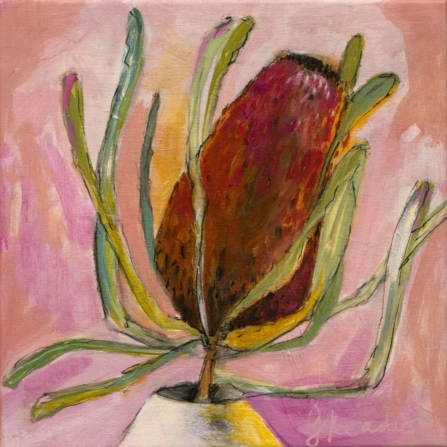 Acrylic painting of a banksia flower