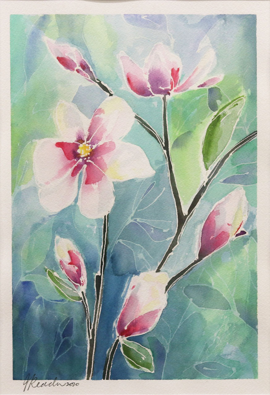 Abstract watercolour paintng of magnolia flowers